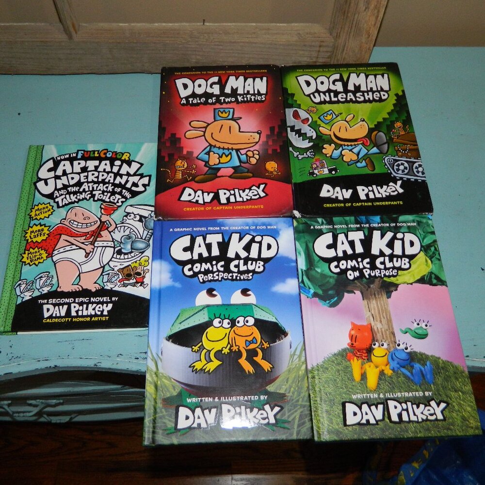 Dog Man Cat Kid Books by Dav Pilkey Lot of 5